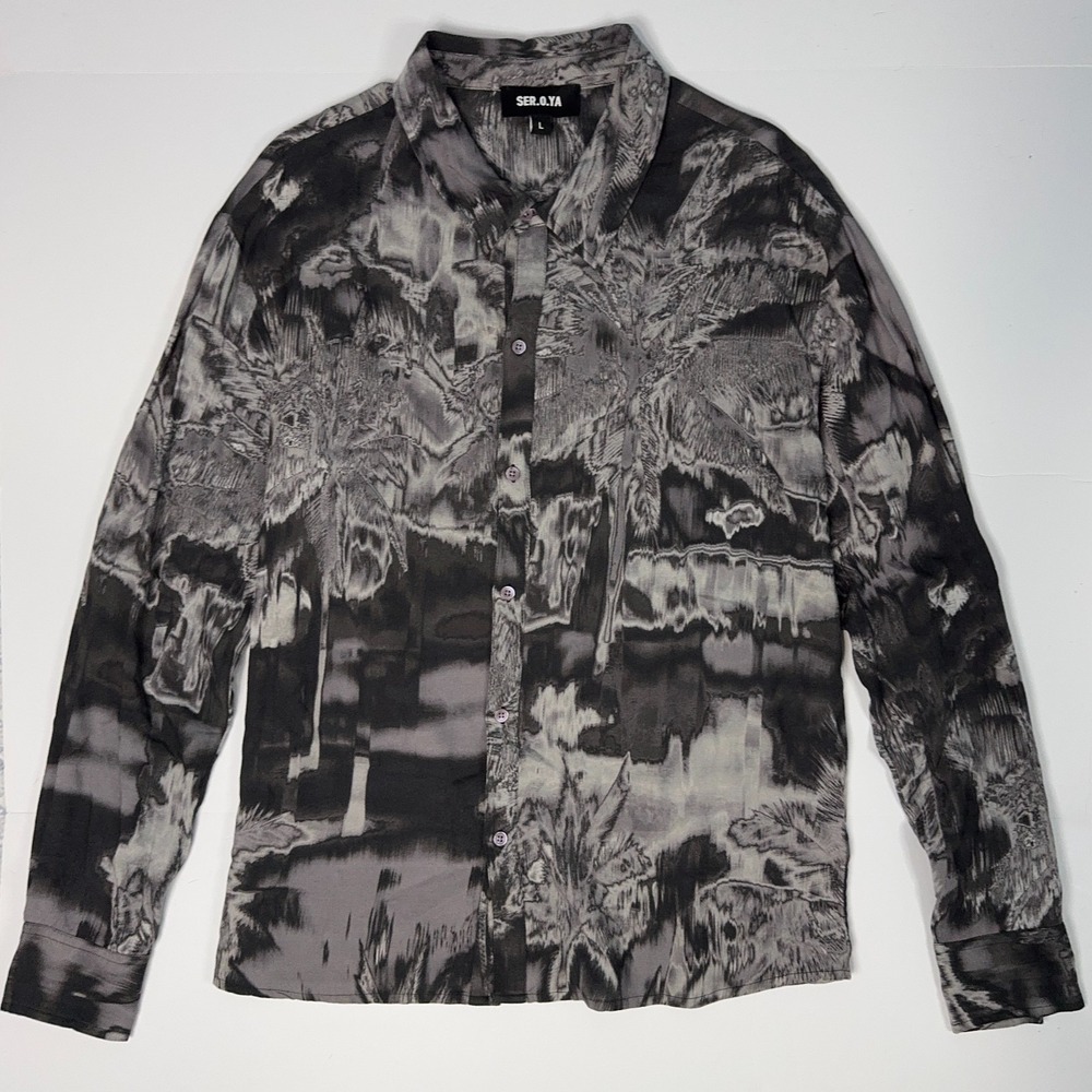 Designer SER.O.YA‎ Marcus Denim Shirt Mens Size L Long Sleeve Button Up Black